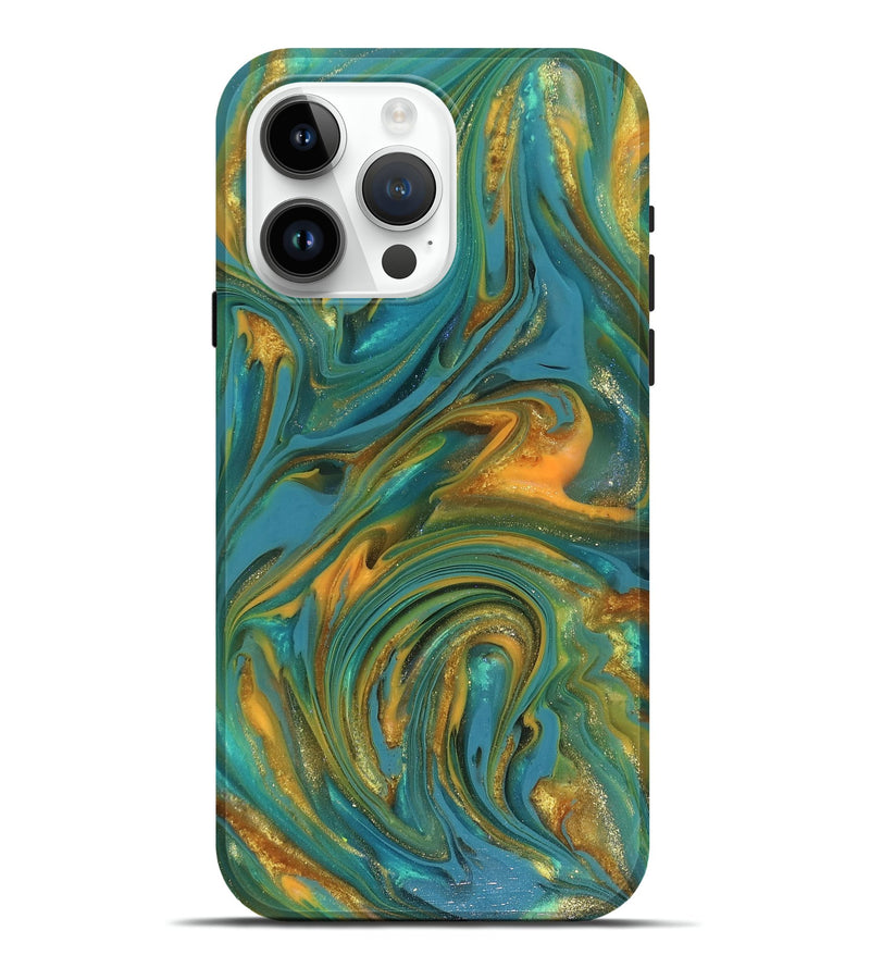 iPhone 15 Pro Max ResinArt Live Edge Phone Case - Mitchel (Teal & Gold, 816258)