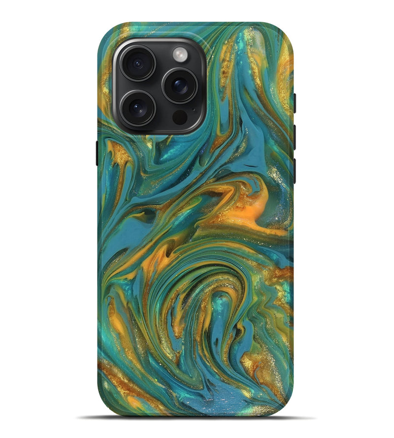 iPhone 16 Pro Max ResinArt Live Edge Phone Case - Mitchel (Teal & Gold, 816258)