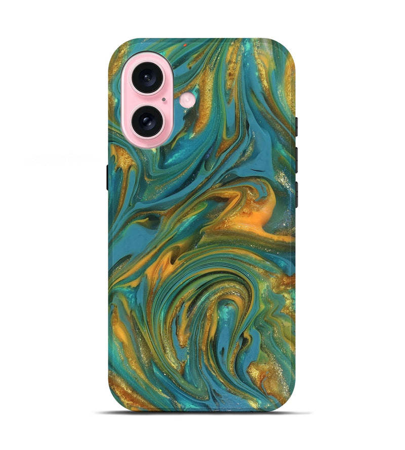 iPhone 17 ResinArt Live Edge Phone Case - Mitchel (Teal & Gold, 816258)