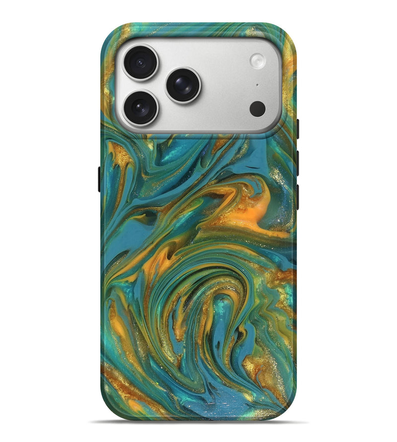 iPhone 17 Pro Max ResinArt Live Edge Phone Case - Mitchel (Teal & Gold, 816258)