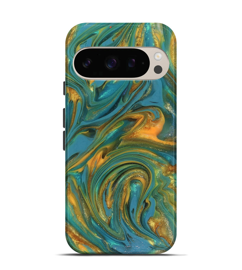 Pixel 10 Pro ResinArt Live Edge Phone Case - Mitchel (Teal & Gold, 816258)