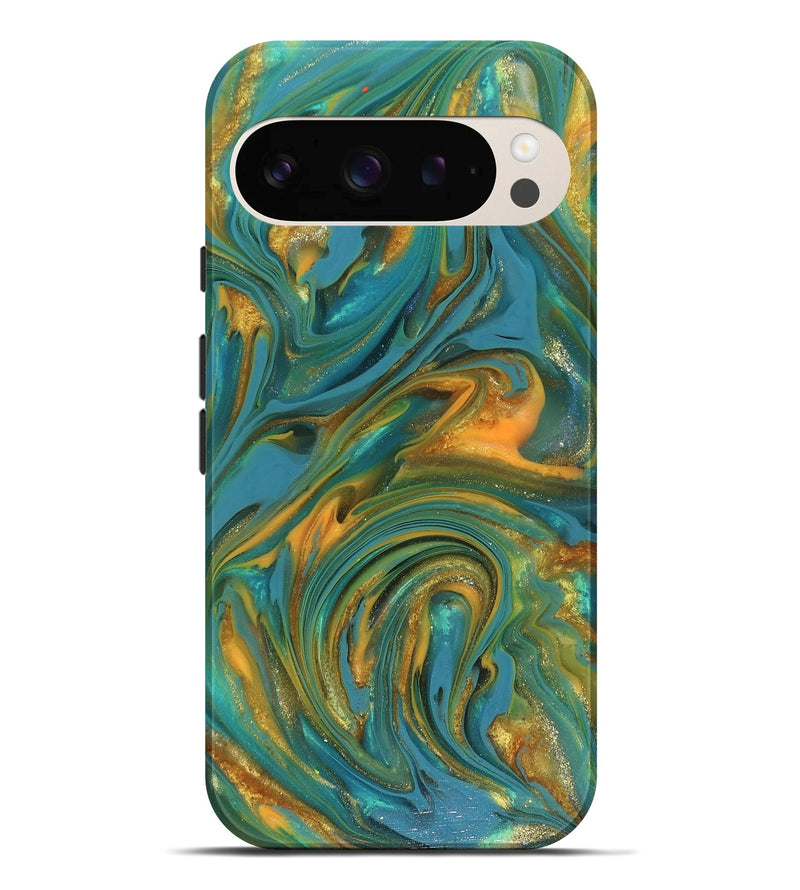 Pixel 10 Pro XL ResinArt Live Edge Phone Case - Mitchel (Teal & Gold, 816258)