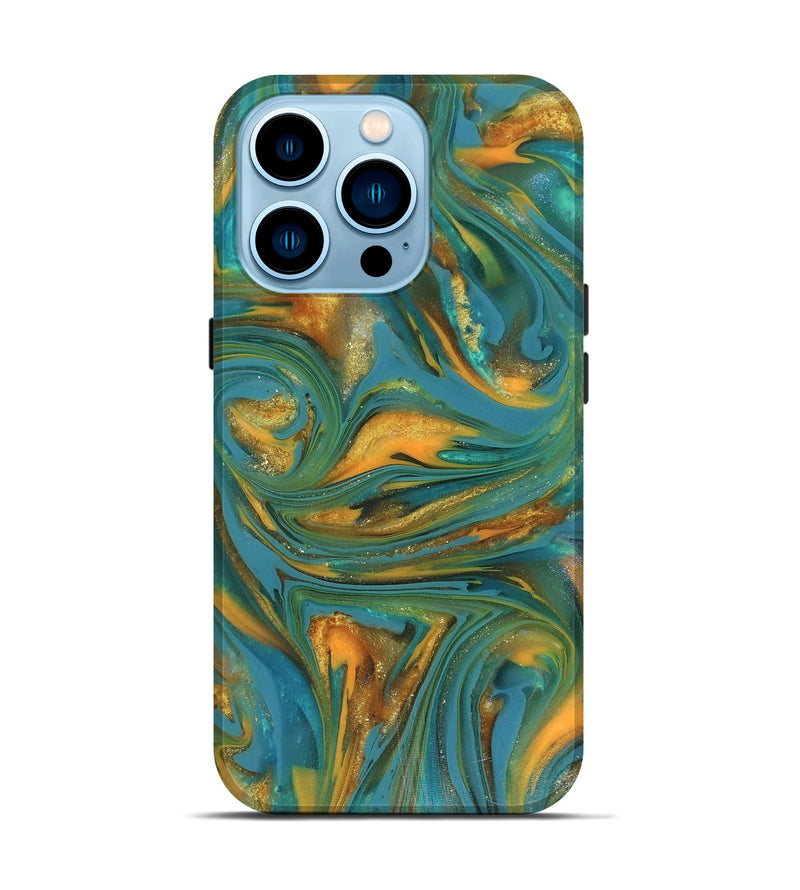 iPhone 14 Pro ResinArt Live Edge Phone Case - Jaren (Teal & Gold, 816259)