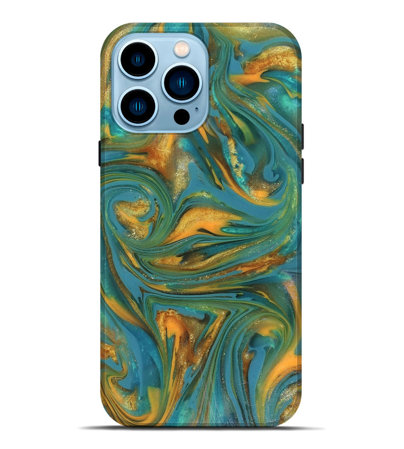 iPhone 14 Pro Max ResinArt Live Edge Phone Case - Jaren (Teal & Gold, 816259)
