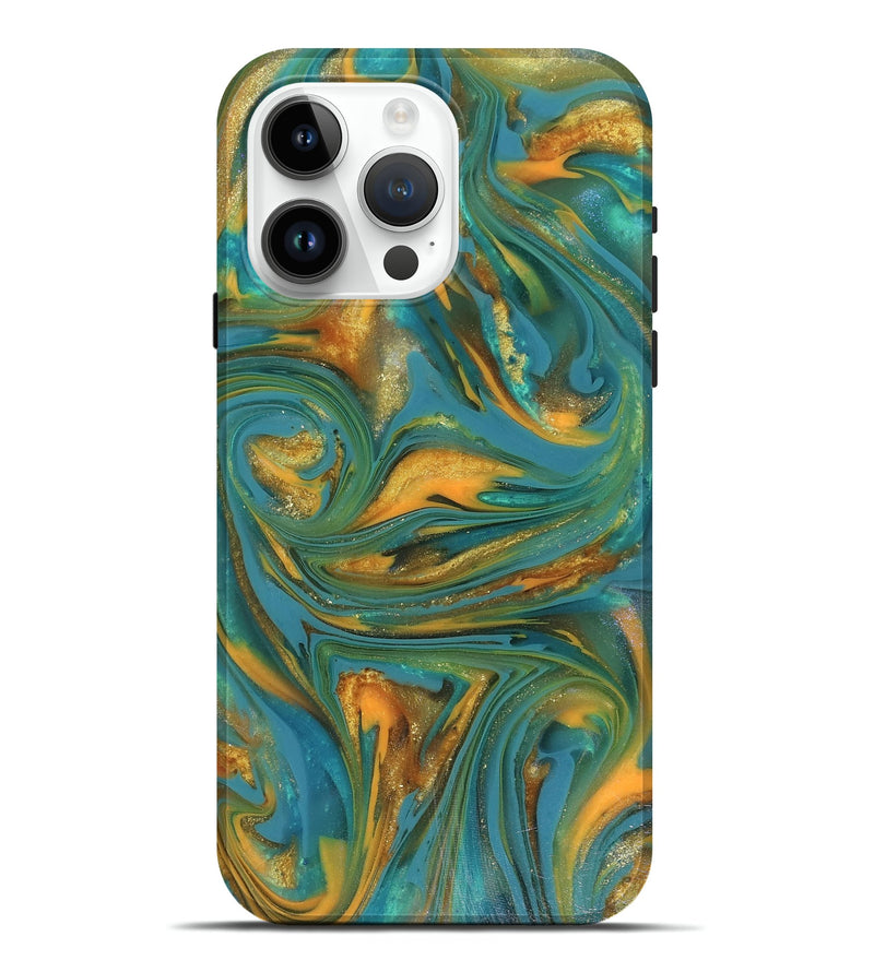 iPhone 15 Pro Max ResinArt Live Edge Phone Case - Jaren (Teal & Gold, 816259)