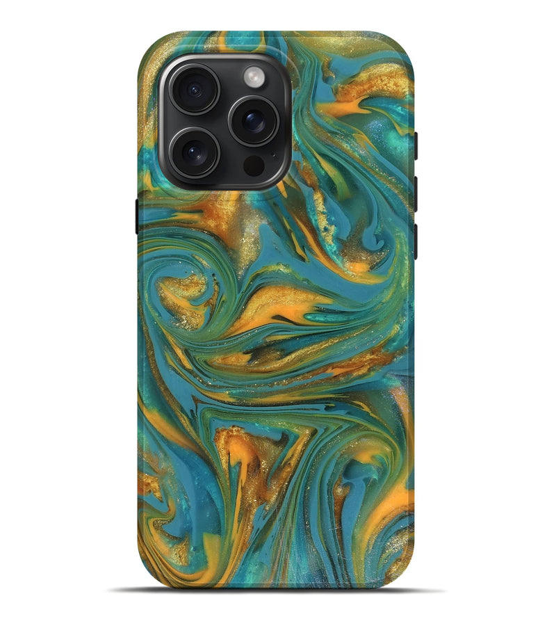 iPhone 16 Pro Max ResinArt Live Edge Phone Case - Jaren (Teal & Gold, 816259)