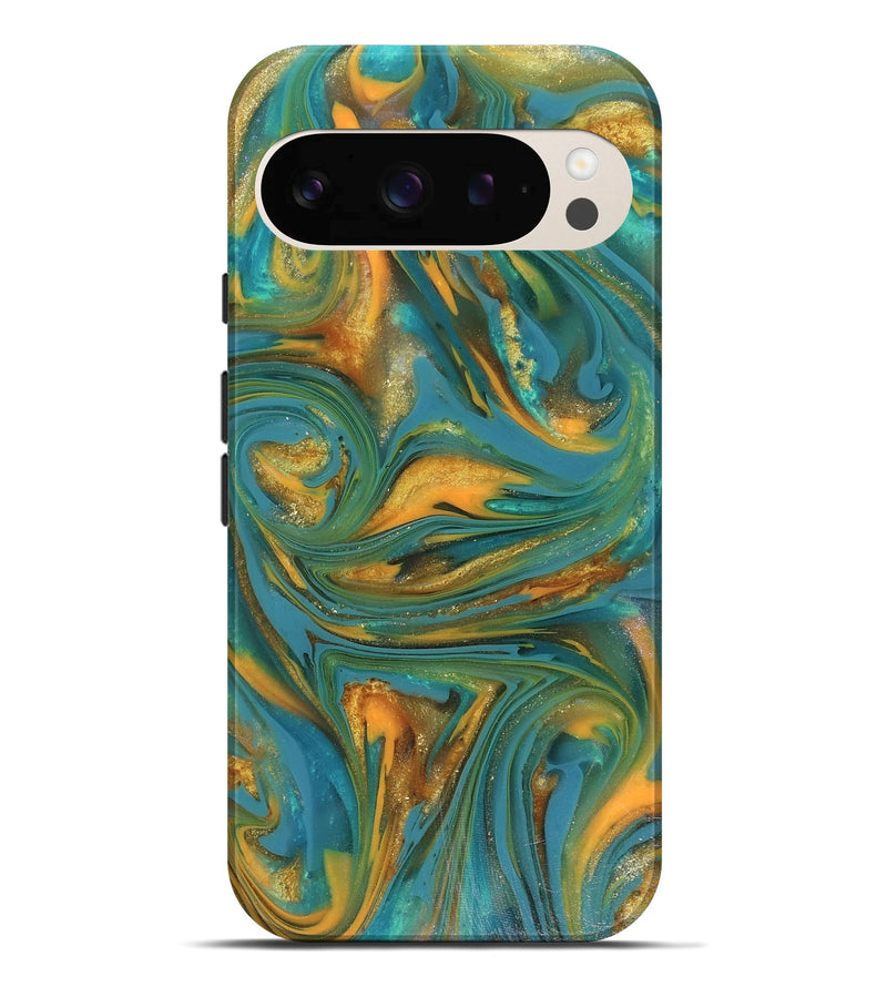 Pixel 10 Pro XL ResinArt Live Edge Phone Case - Jaren (Teal & Gold, 816259)