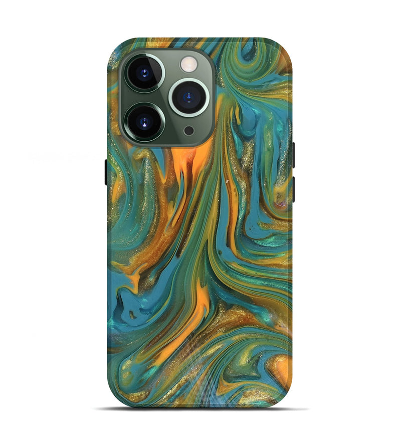 iPhone 13 Pro ResinArt Live Edge Phone Case - Karley (Teal & Gold, 816260)