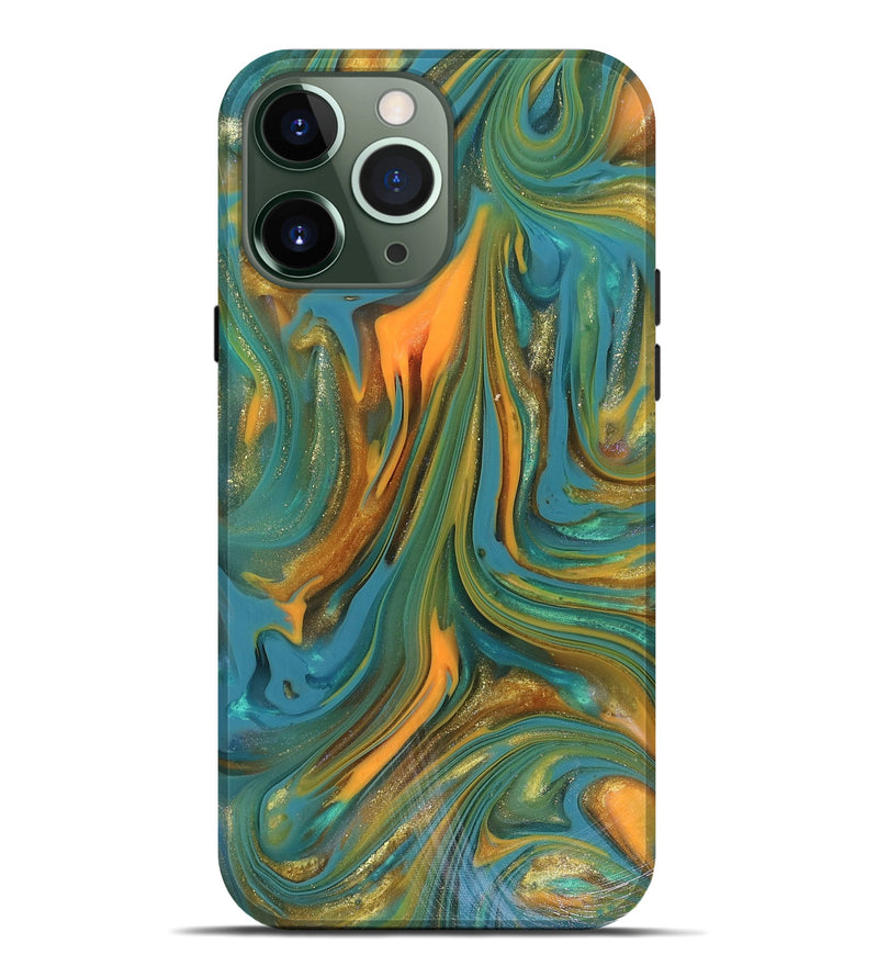 iPhone 13 Pro Max ResinArt Live Edge Phone Case - Karley (Teal & Gold, 816260)