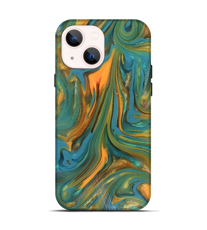 iPhone 14 ResinArt Live Edge Phone Case - Karley (Teal & Gold, 816260)