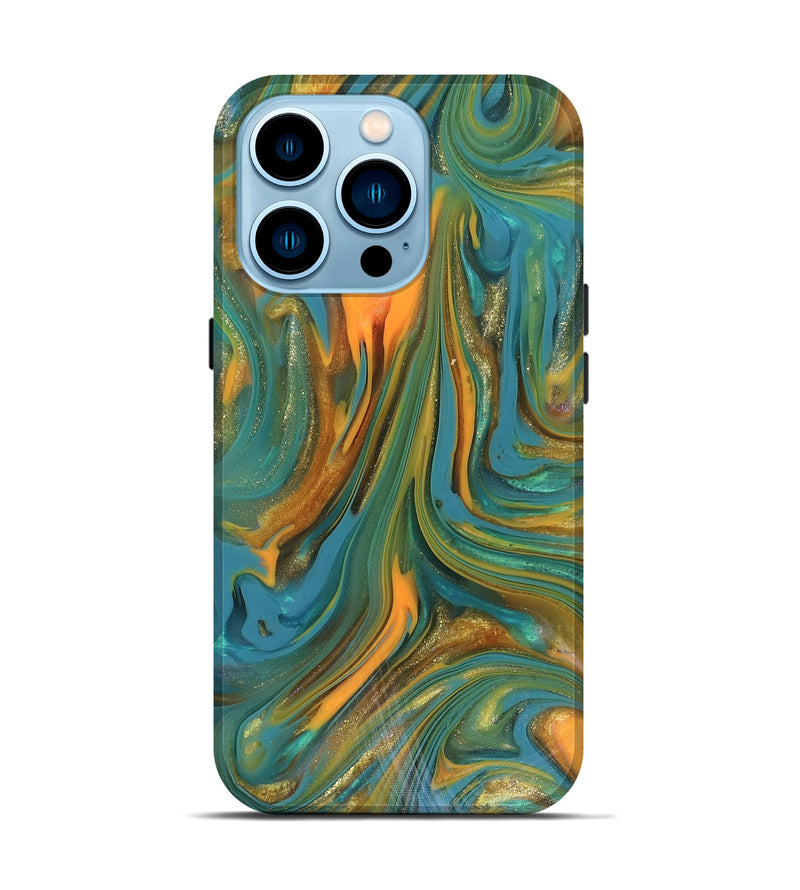 iPhone 14 Pro ResinArt Live Edge Phone Case - Karley (Teal & Gold, 816260)
