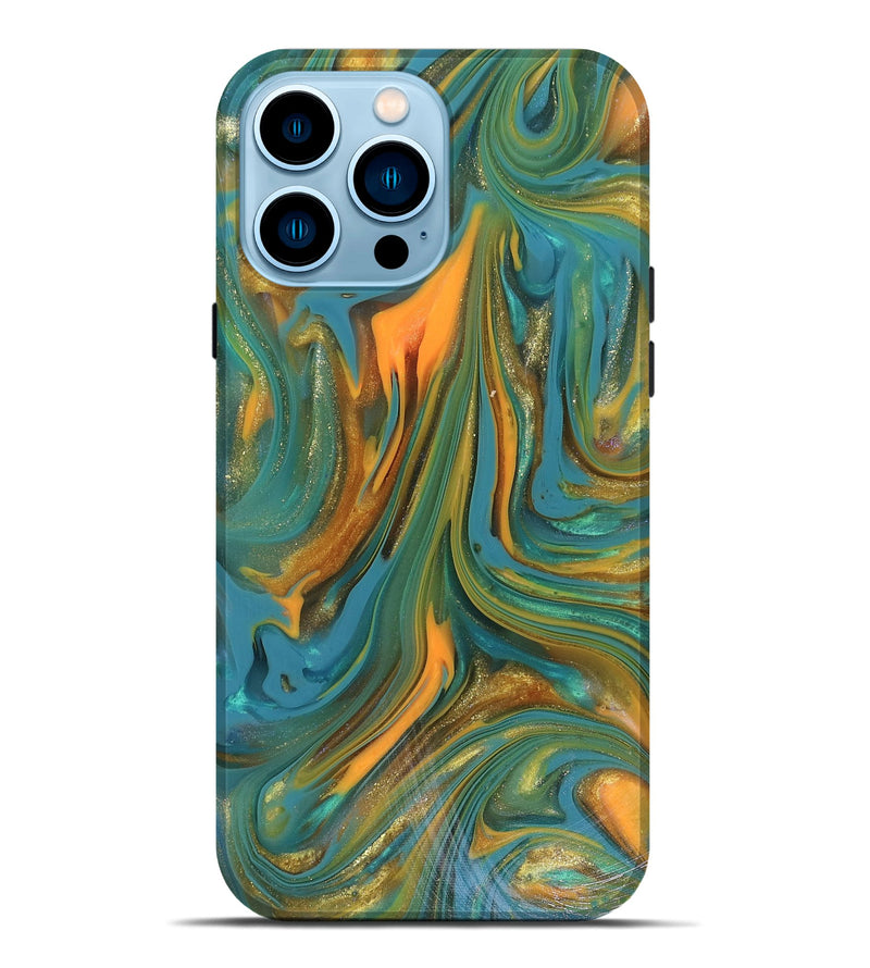 iPhone 14 Pro Max ResinArt Live Edge Phone Case - Karley (Teal & Gold, 816260)
