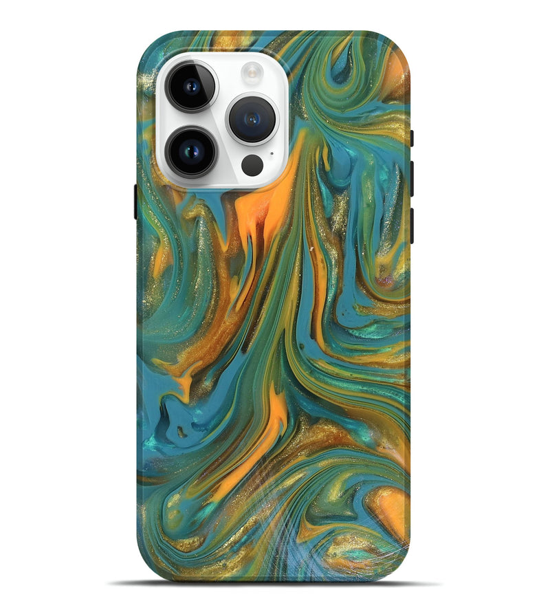 iPhone 15 Pro Max ResinArt Live Edge Phone Case - Karley (Teal & Gold, 816260)