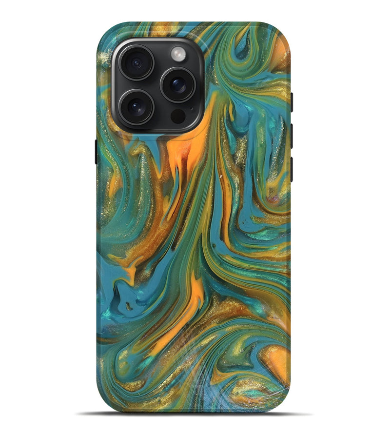 iPhone 16 Pro Max ResinArt Live Edge Phone Case - Karley (Teal & Gold, 816260)