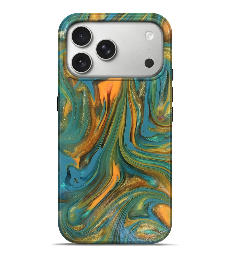iPhone 17 Pro Max ResinArt Live Edge Phone Case - Karley (Teal & Gold, 816260)