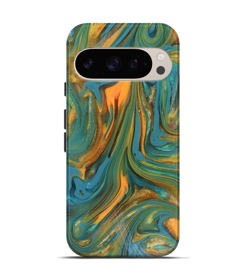 Pixel 10 ResinArt Live Edge Phone Case - Karley (Teal & Gold, 816260)