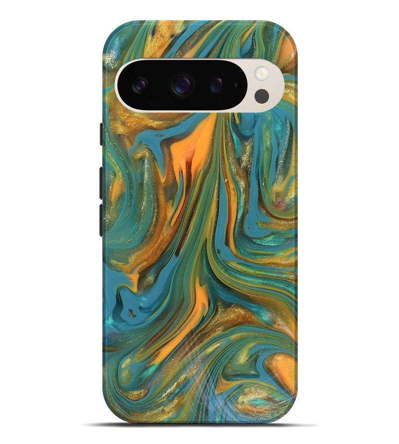 Pixel 10 Pro XL ResinArt Live Edge Phone Case - Karley (Teal & Gold, 816260)