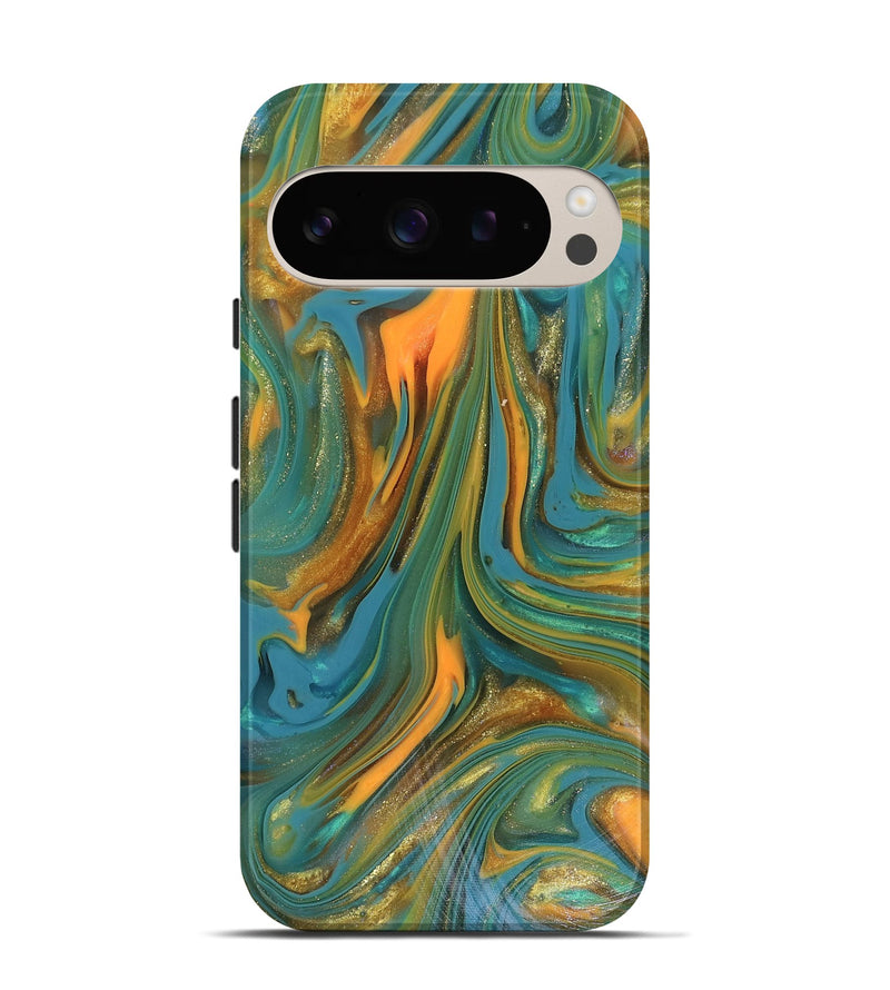 Pixel 9 Pro ResinArt Live Edge Phone Case - Karley (Teal & Gold, 816260)