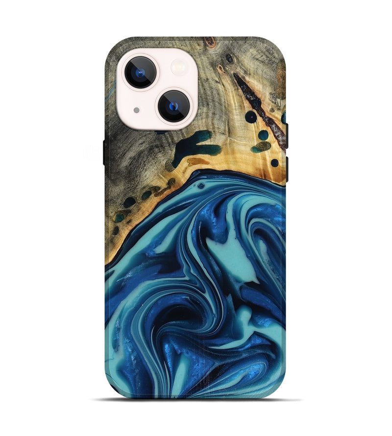 iPhone 14 Wood Live Edge Phone Case - Opal (Blue, 816262)