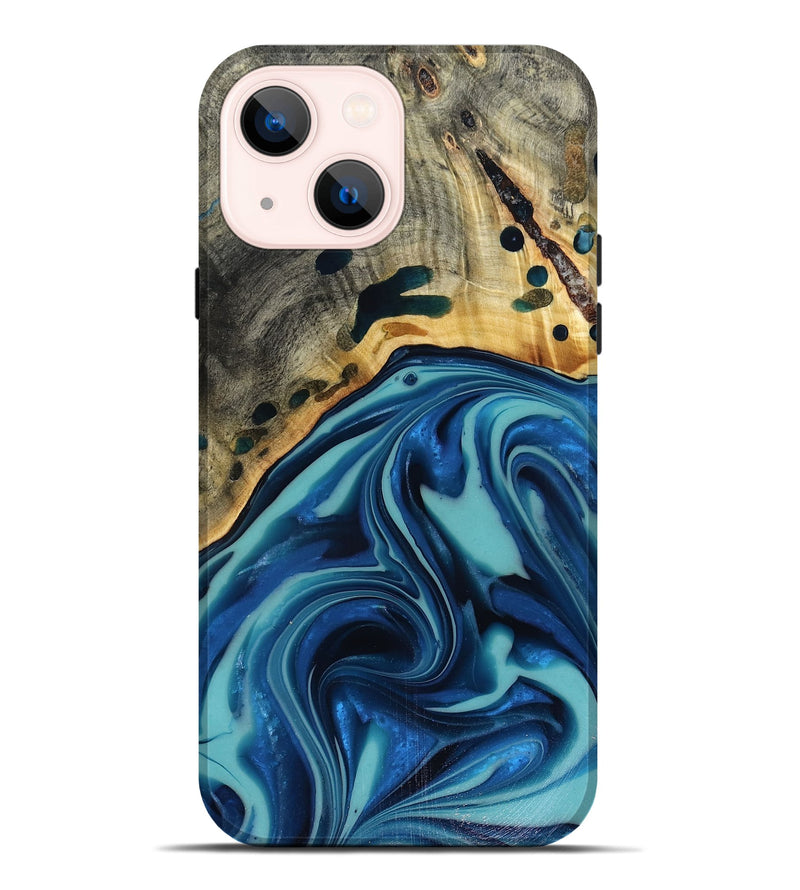 iPhone 14 Plus Wood Live Edge Phone Case - Opal (Blue, 816262)