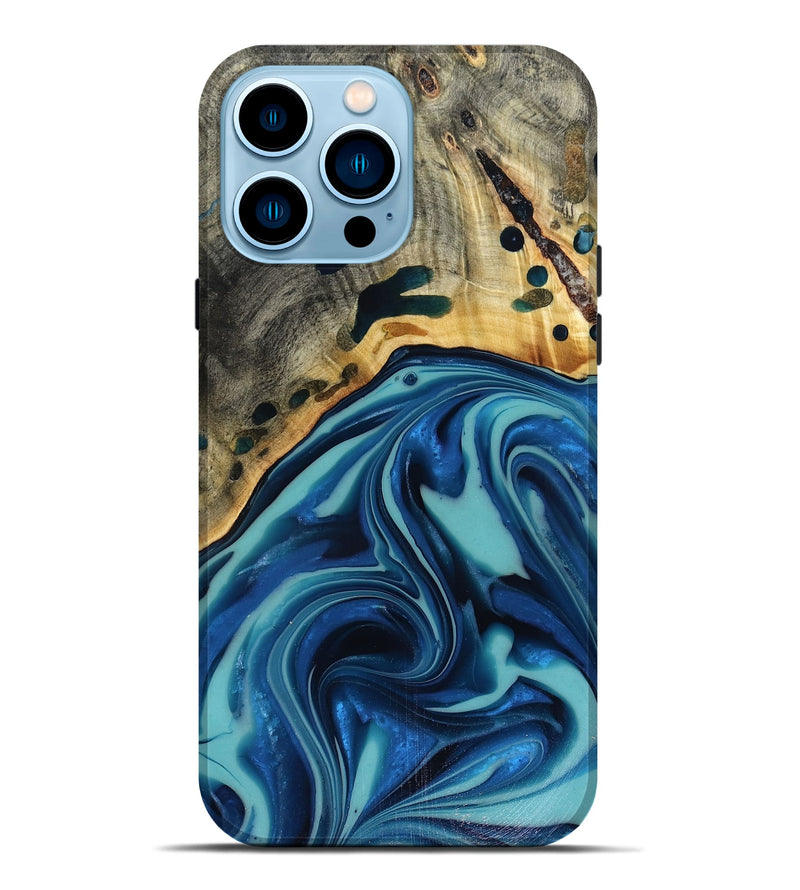 iPhone 14 Pro Max Wood Live Edge Phone Case - Opal (Blue, 816262)