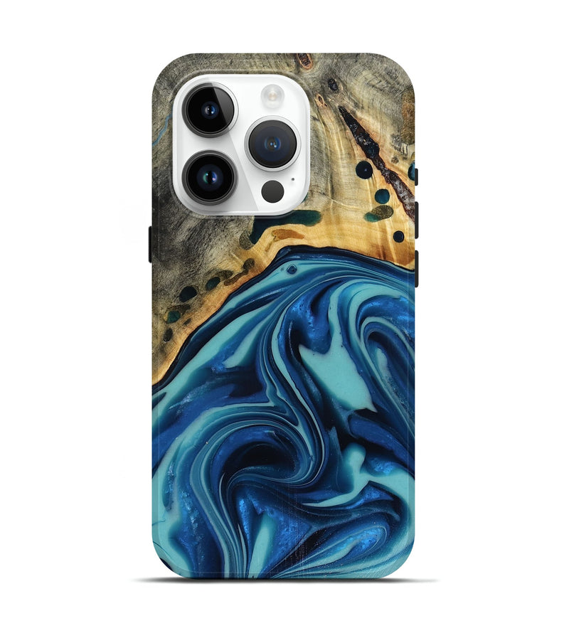 iPhone 15 Pro Wood Live Edge Phone Case - Opal (Blue, 816262)