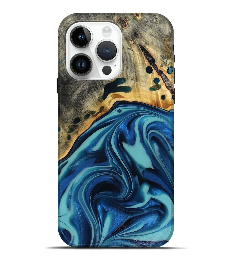 iPhone 15 Pro Max Wood Live Edge Phone Case - Opal (Blue, 816262)