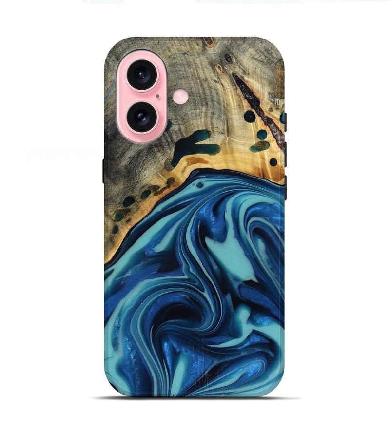 iPhone 16 Wood Live Edge Phone Case - Opal (Blue, 816262)