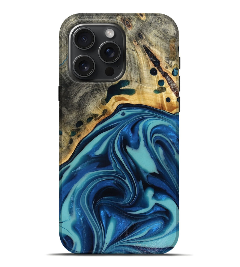 iPhone 16 Pro Max Wood Live Edge Phone Case - Opal (Blue, 816262)