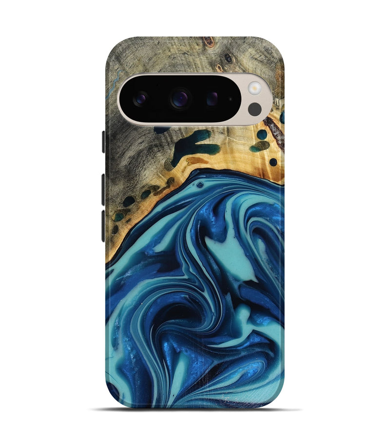 Pixel 9 Wood Live Edge Phone Case - Opal (Blue, 816262)