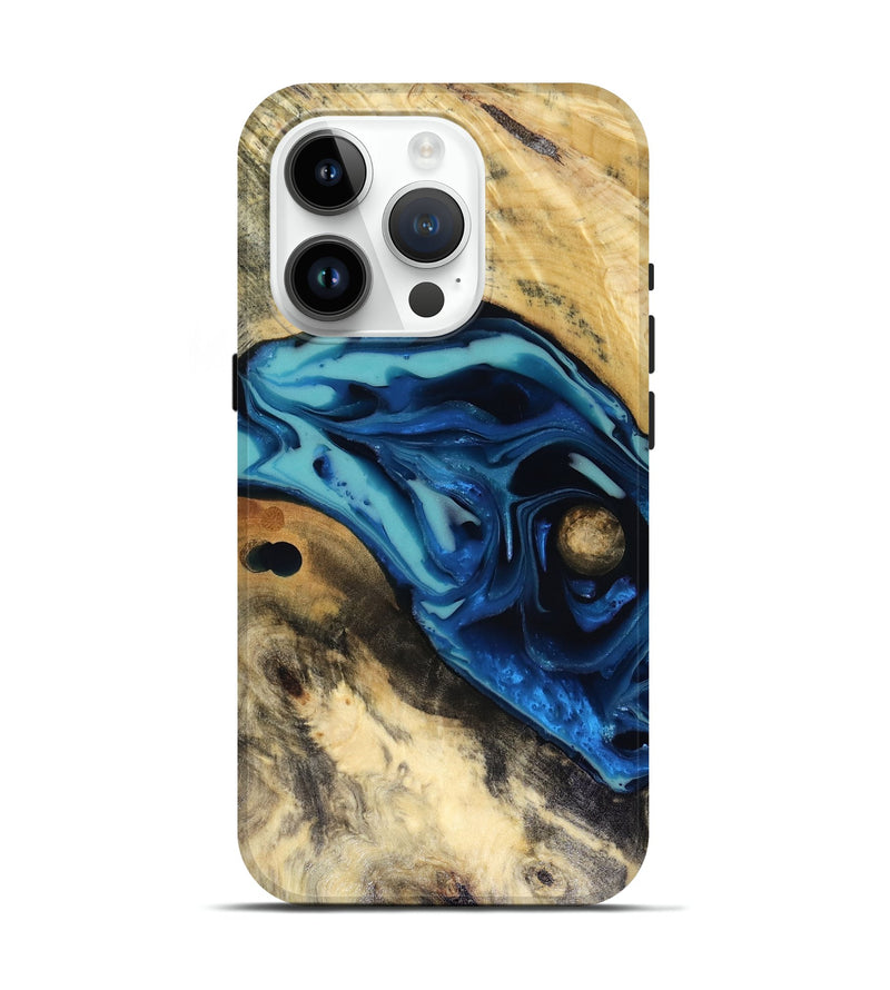 iPhone 15 Pro Wood Live Edge Phone Case - Hendrix (Blue, 816263)