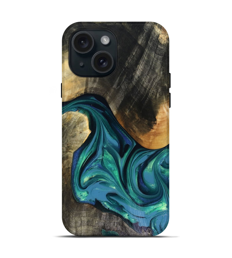 iPhone 15 Wood Live Edge Phone Case - Cayden (Green, 816264)