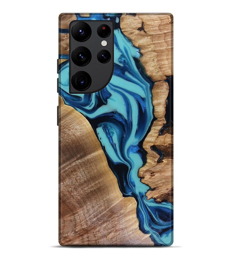 Galaxy S22 Ultra Wood Live Edge Phone Case - Doretha (Blue, 816266)