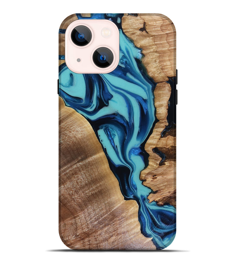 iPhone 14 Plus Wood Live Edge Phone Case - Doretha (Blue, 816266)