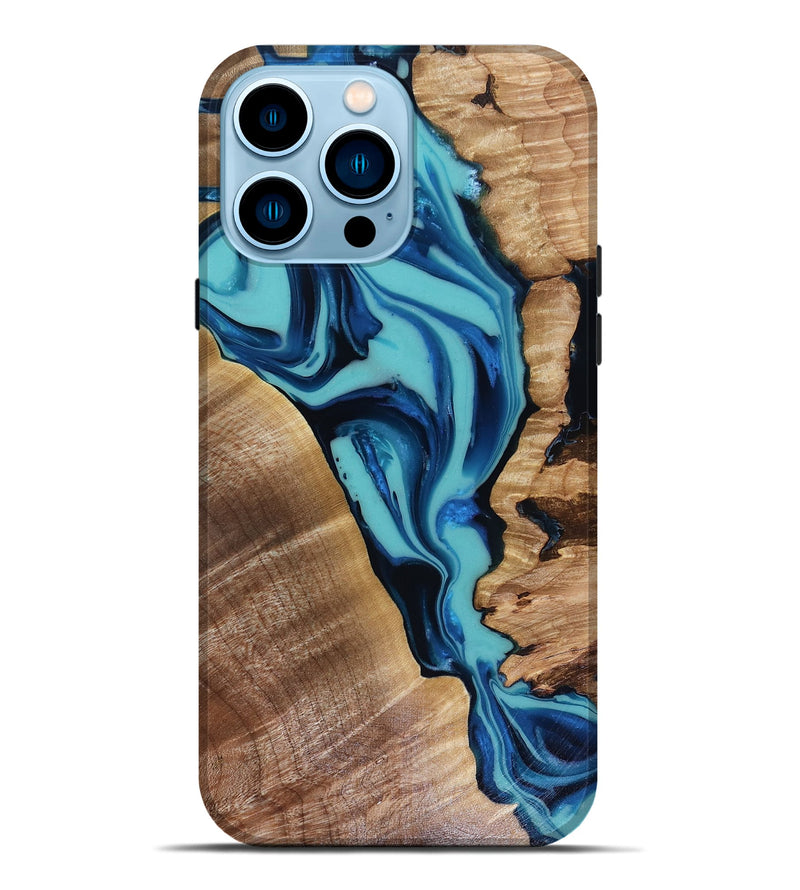 iPhone 14 Pro Max Wood Live Edge Phone Case - Doretha (Blue, 816266)