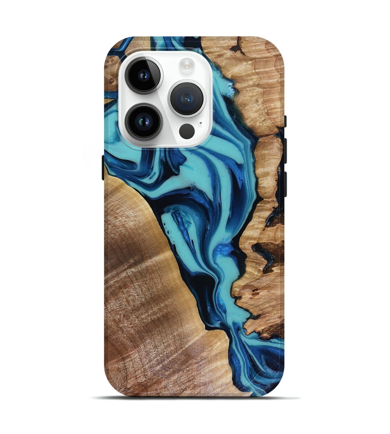iPhone 15 Pro Wood Live Edge Phone Case - Doretha (Blue, 816266)