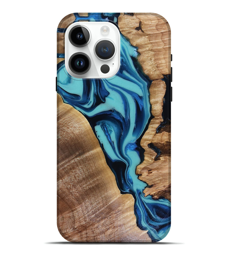 iPhone 15 Pro Max Wood Live Edge Phone Case - Doretha (Blue, 816266)