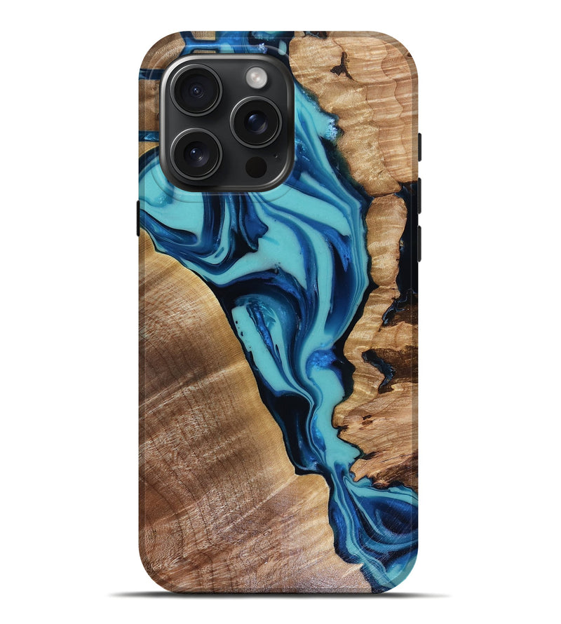 iPhone 16 Pro Max Wood Live Edge Phone Case - Doretha (Blue, 816266)