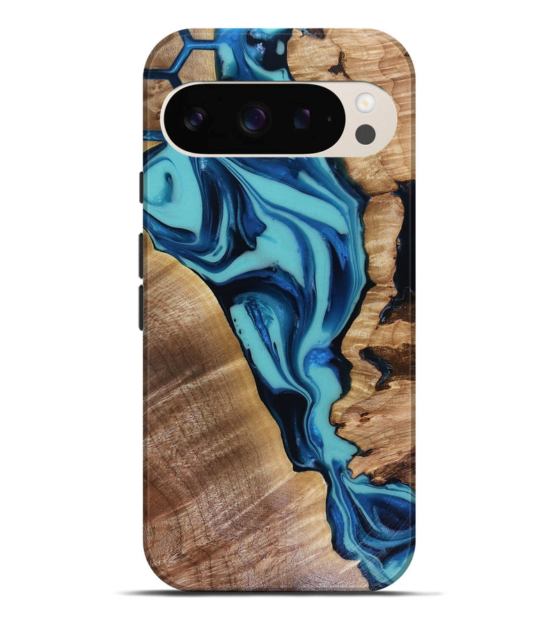 Pixel 9 Pro XL Wood Live Edge Phone Case - Doretha (Blue, 816266)