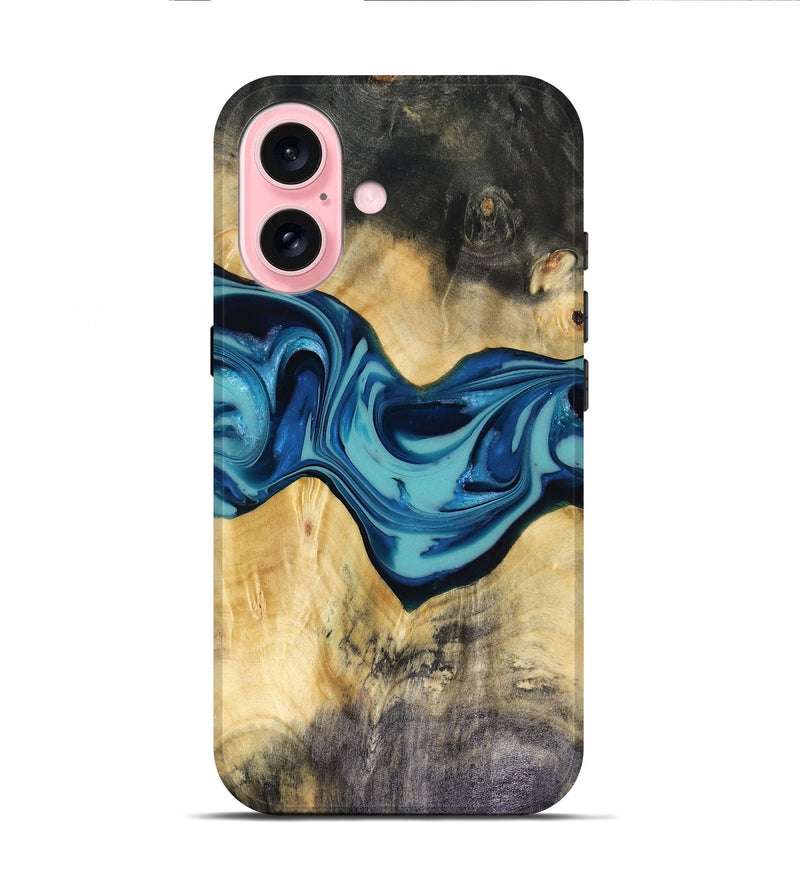 iPhone 16 Wood Live Edge Phone Case - Asa (Blue, 816270)