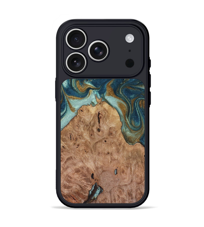 iPhone 17 Pro Wood Phone Case - Wiley (Teal & Gold, 816289)