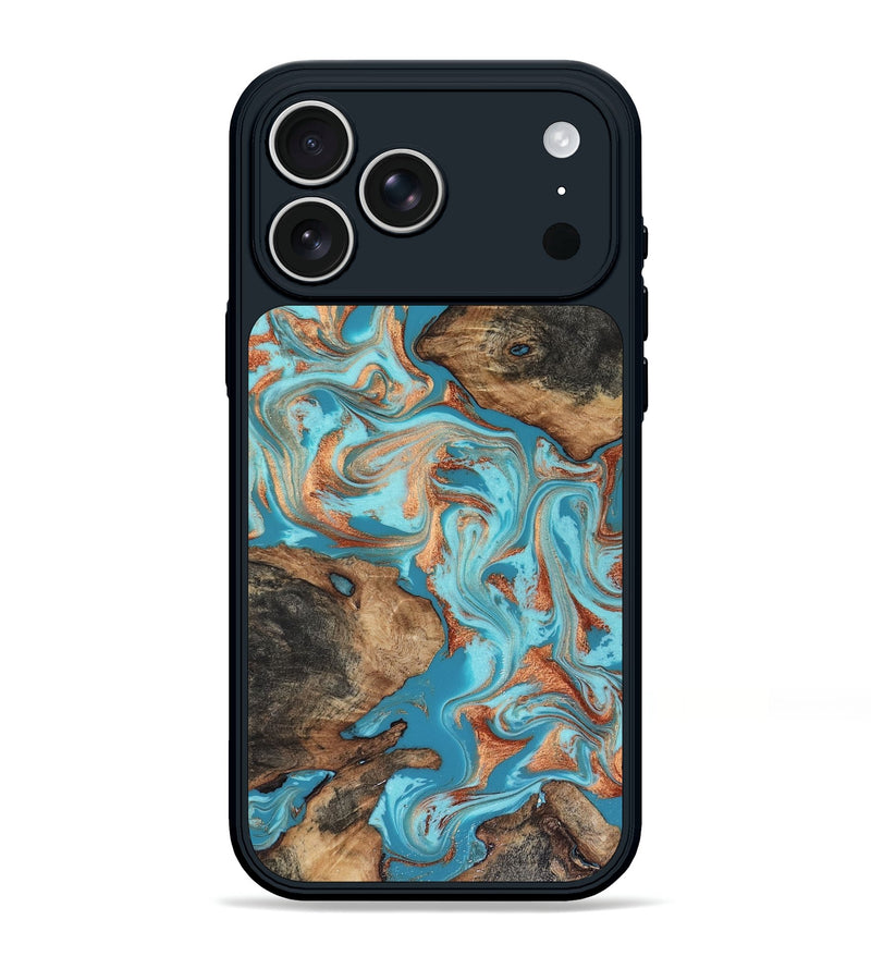 iPhone 17 Pro Max Wood Phone Case - Lynette (Teal & Gold, 816365)