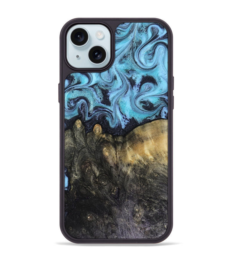 iPhone 15 Plus Wood Phone Case - Jacque (Blue, 816372)