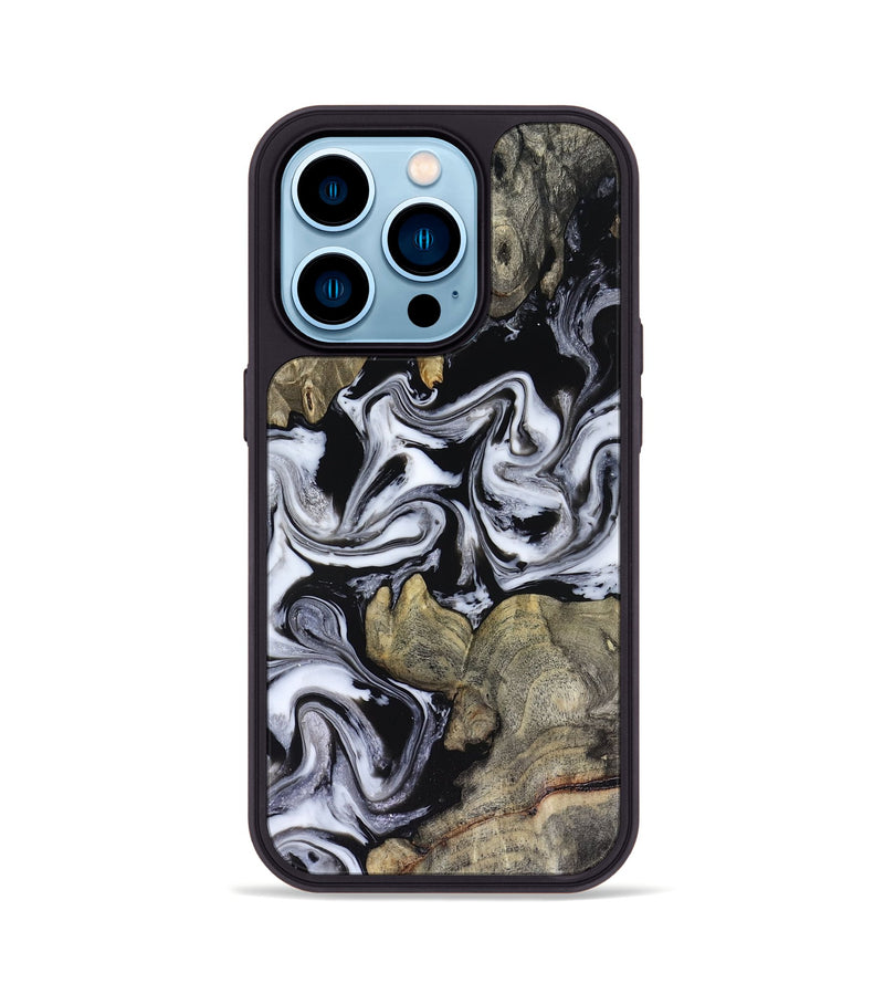 iPhone 14 Pro Wood Phone Case - Rosina (Black & White, 816471)