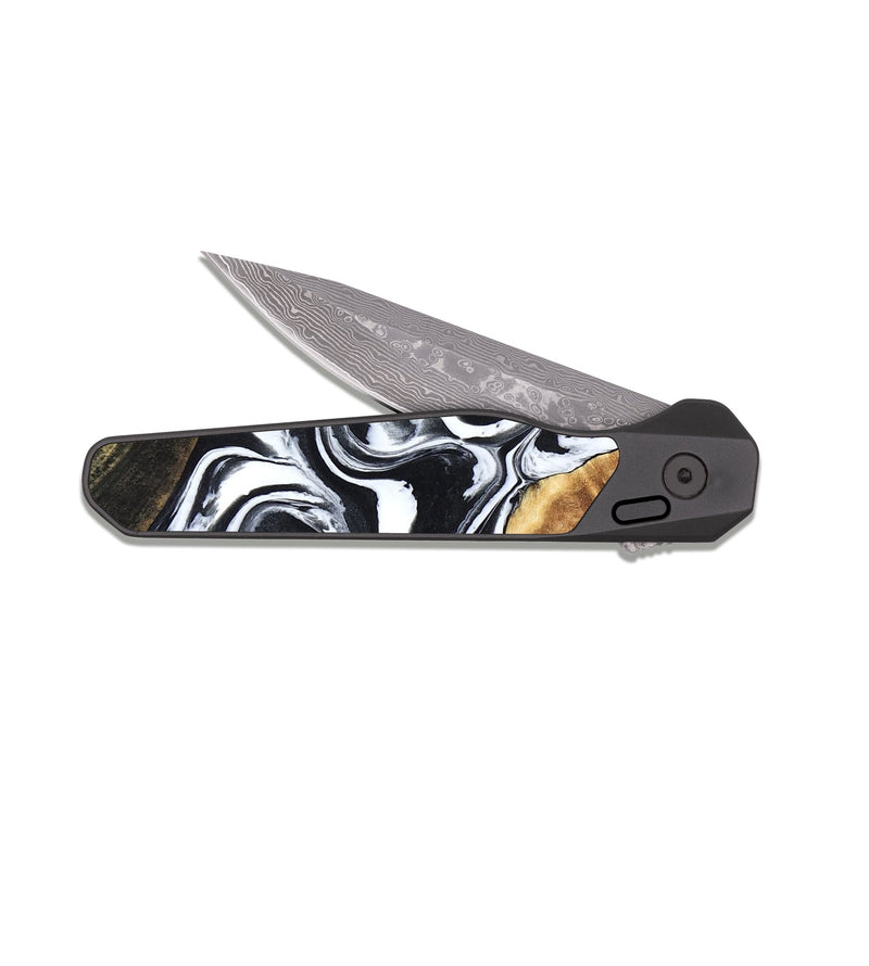 EDC Dark Damascus Wood Pocket Knife - Marlena (Black & White, 816474)