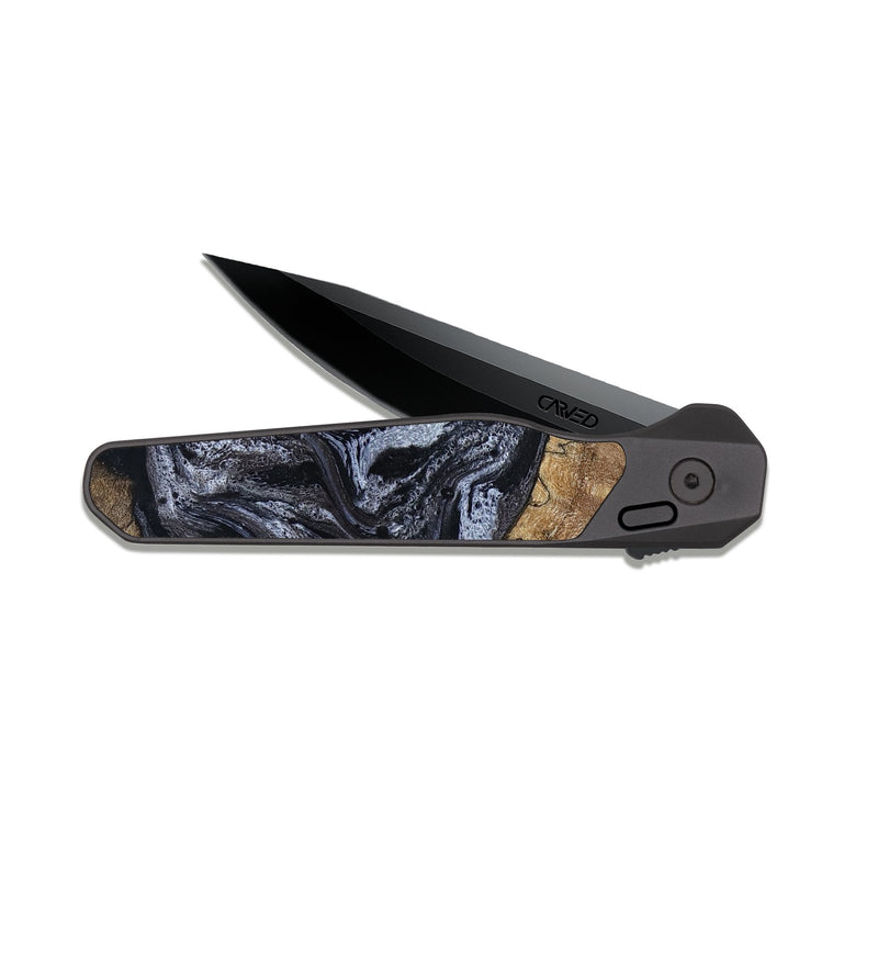 EDC Dark Slate Wood Pocket Knife - Adlai (Black & White, 816475)