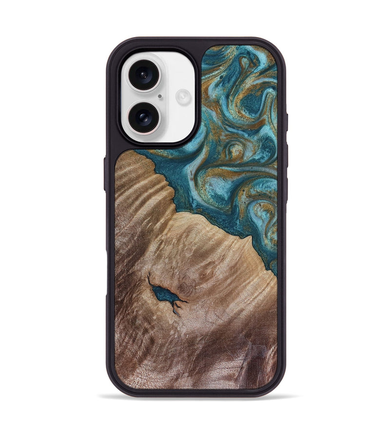 iPhone 17 Wood Phone Case - Omarion (Teal & Gold, 816476)