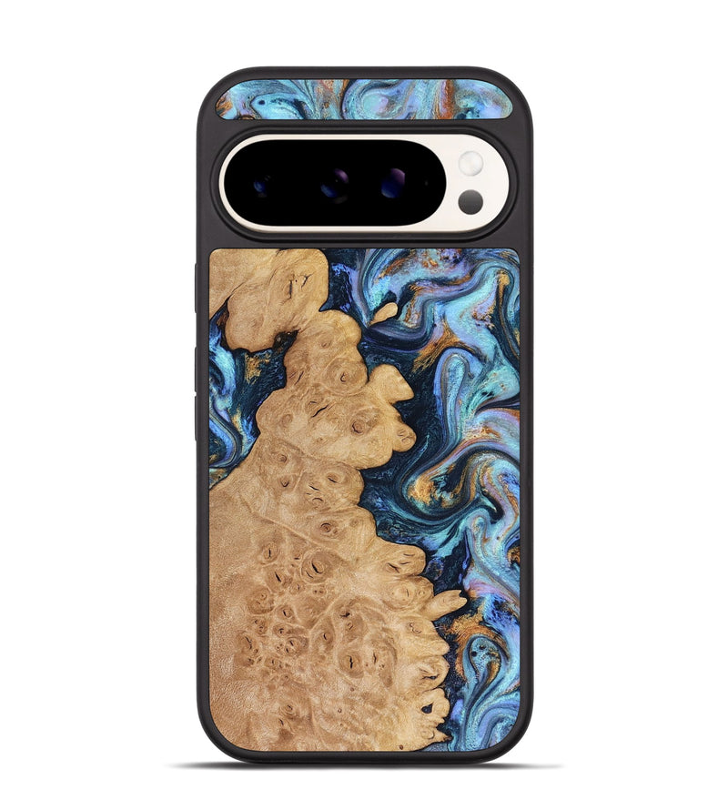 Pixel 9 Pro Wood Phone Case - Clem (Teal & Gold, 816477)