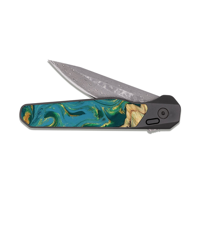 EDC Dark Damascus Wood Pocket Knife - Lindsay (Green, 816478)