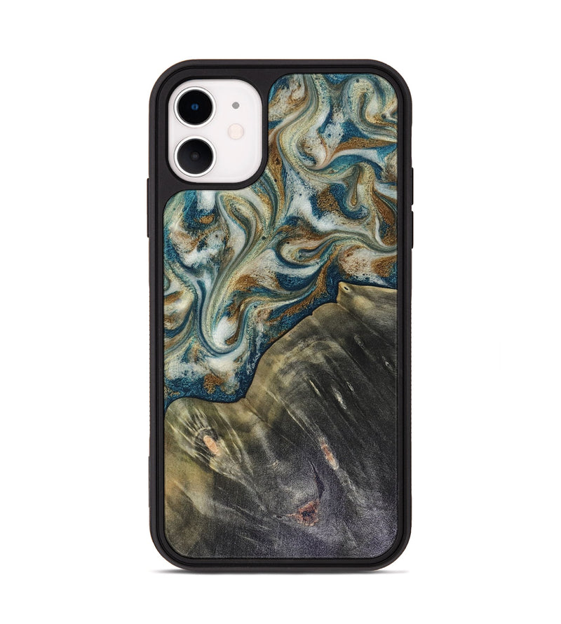 iPhone 11 Wood Phone Case - Sarah (Teal & Gold, 816479)